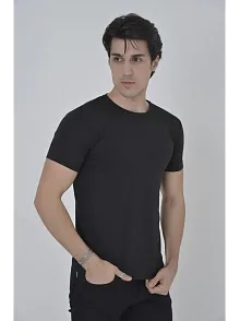 Erkek Yanlardan Fermuarlı T-shirt Kısa Kol Bisiklet Yaka Slimfit Tişört   - Siyah
