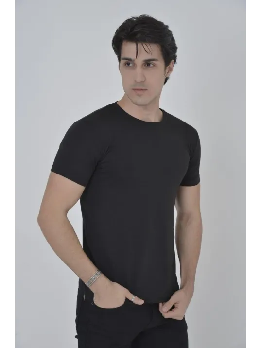 Erkek Yandan Fermuarli Slim fit T-shirt - Siyah Erkek Yandan Fermuarli Slim fit T-shirt - Siyah