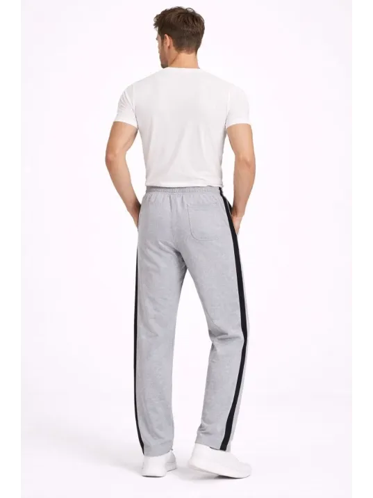 Erkek Yandan Şeritli Boru Paça Eşofman Altı 3 İplik Pamuklu Eşofman - Gri