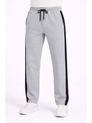 Erkek Yandan Şeritli Boru Paça Eşofman Altı 3 İplik Pamuklu Eşofman - Gri