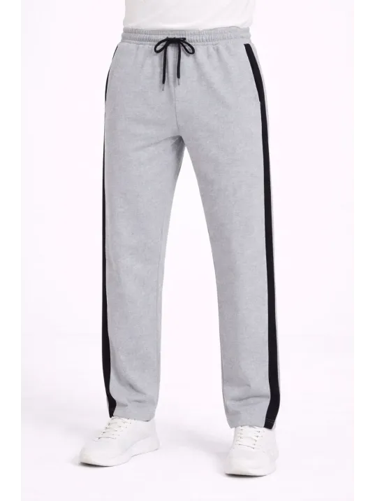 Erkek Yandan Şeritli Boru Paça Eşofman Altı 3 İplik Pamuklu Eşofman - Gri