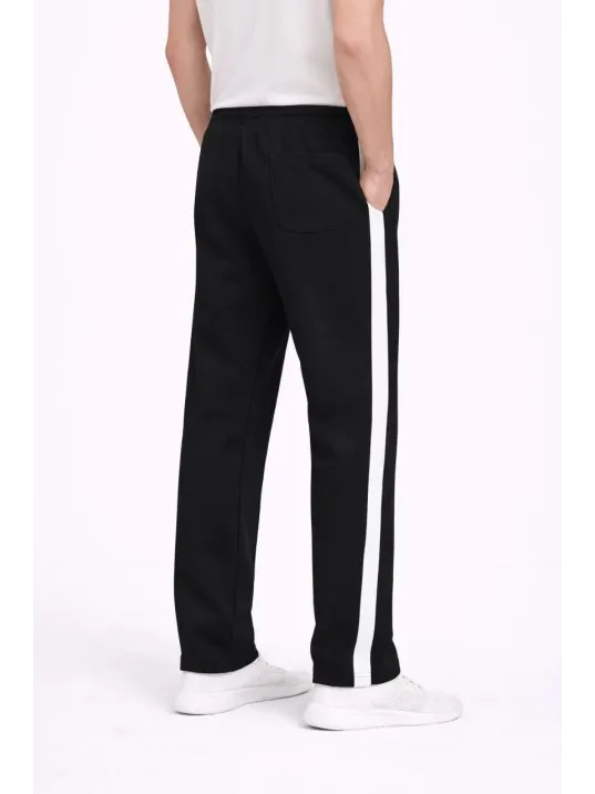 Erkek Yandan Şeritli Boru Paça Eşofman Altı 3 İplik Pamuklu Eşofman - Siyah Erkek Yandan Şeritli Boru Paça Eşofman Altı 3 İplik Pamuklu Eşofman - Siyah