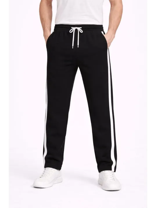 Erkek Yandan Şeritli Boru Paça Eşofman Altı 3 İplik Pamuklu Eşofman - Siyah Erkek Yandan Şeritli Boru Paça Eşofman Altı 3 İplik Pamuklu Eşofman - Siyah