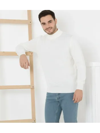 Erkek Yarım Boğaz Triko Kazak Yumuşak Dokulu Pamuklu İnce Dokuma, Uzun Kollu Rahat Regular Kalıp - Beyaz