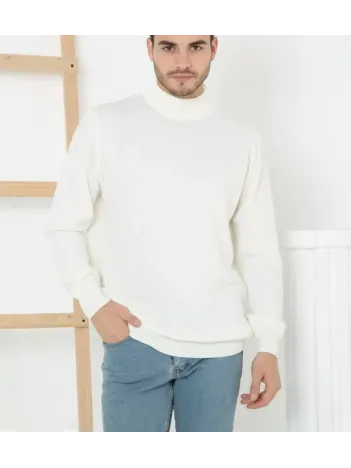 Erkek Yarım Boğaz Triko Kazak Yumuşak Dokulu Pamuklu İnce Dokuma, Uzun Kollu Rahat Regular Kalıp - Beyaz