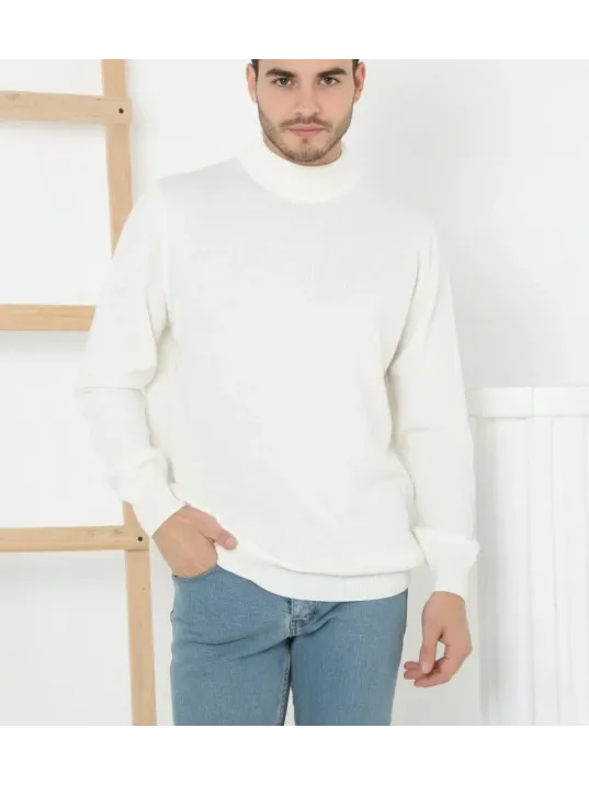 Erkek Yarım Boğaz Triko Kazak Yumuşak Dokulu Pamuklu İnce Dokuma, Uzun Kollu Rahat Regular Kalıp - Beyaz