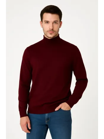 Erkek Yarım Boğaz Triko Kazak yumuşak dokulu Pamuklu ince Dokuma, uzun kollu Rahat Regular kalıp - Bordo