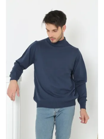 Erkek Yarım Boğaz Triko Kazak yumuşak dokulu Pamuklu ince Dokuma, uzun kollu Rahat Regular kalıp - İndigo