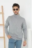 Erkek Yarım Boğaz Triko Kazak Yumuşak Dokulu Pamuklu İnce Dokuma, Uzun Kollu Rahat Regular Kalıp - Gri