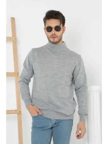 Erkek Yarım Boğaz Triko Kazak Yumuşak Dokulu Pamuklu İnce Dokuma, Uzun Kollu Rahat Regular Kalıp - Gri