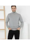 Erkek Yarım Boğaz Triko Kazak Yumuşak Dokulu Pamuklu İnce Dokuma, Uzun Kollu Rahat Regular Kalıp - Gri