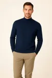 Erkek Yarım Boğaz Triko Kazak Yumuşak Dokulu Pamuklu İnce Dokuma, Uzun Kollu Rahat Regular Kalıp - Lacivert