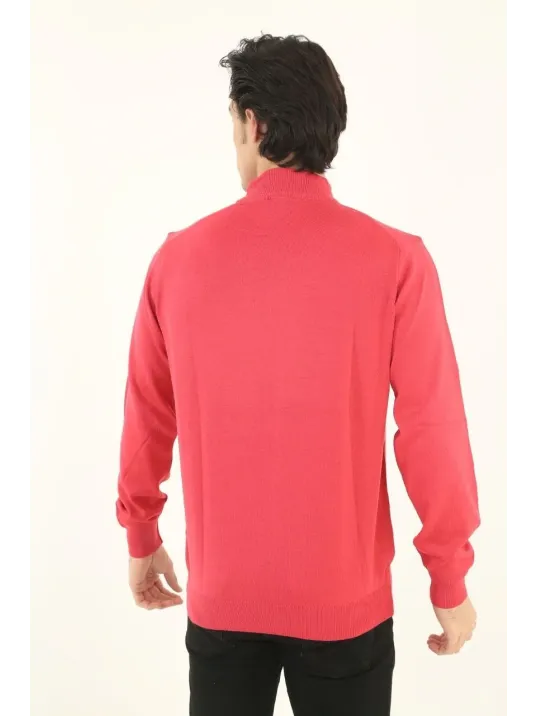 Erkek Yarım Boğaz Triko Kazak Yumuşak Dokulu Pamuklu İnce Dokuma, Uzun Kollu Rahat Regular Kalıp - Pembe