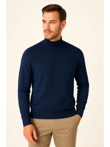 Erkek Yarım Boğaz Triko Kazak yumuşak dokulu Pamuklu ince Dokuma, uzun kollu Rahat Regular kalıp - Lacivert