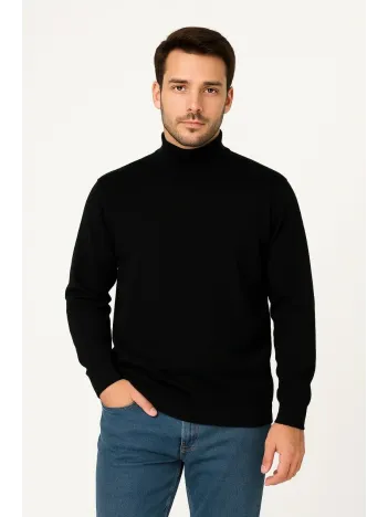 Erkek Yarım Boğaz Triko Kazak yumuşak dokulu Pamuklu ince Dokuma, uzun kollu Rahat Regular kalıp - Siyah