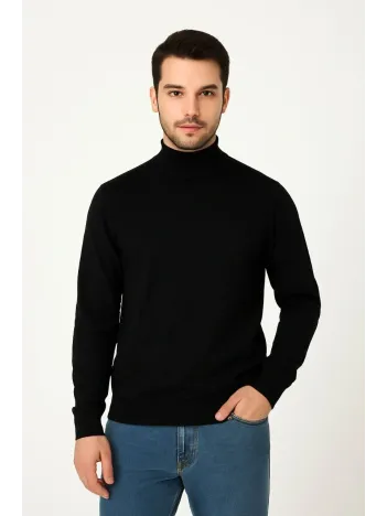 Erkek Yarım Boğaz Triko Kazak yumuşak dokulu Pamuklu ince Dokuma, uzun kollu Rahat Regular kalıp - Siyah