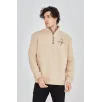 Erkek Yarım Fermuarlı Baskılı Sweat - Bej