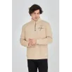 Erkek Yarım Fermuarlı Baskılı Sweat - Bej