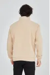 Erkek Yarım Fermuarlı Baskılı Sweat - Bej