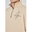 Erkek Yarım Fermuarlı Baskılı Sweat - Bej