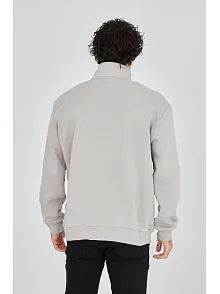 Erkek Yarım Fermuarlı Baskılı Sweat - Boyalı Gri