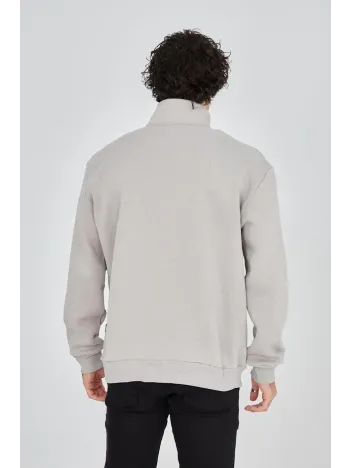 Erkek Yarım Fermuarlı Baskılı Sweat - Boyalı Gri Erkek Yarım Fermuarlı Baskılı Sweat - Boyalı Gri