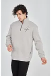 Erkek Yarım Fermuarlı Baskılı Sweat - Boyalı Gri