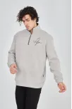 Erkek Yarım Fermuarlı Baskılı Sweat - Boyalı Gri