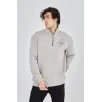 Erkek Yarım Fermuarlı Baskılı Sweat - Boyalı Gri
