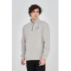 Erkek Yarım Fermuarlı Baskılı Sweat - Boyalı Gri