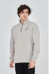 Erkek Yarım Fermuarlı Baskılı Sweat - Boyalı Gri