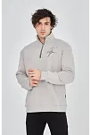 Erkek Yarım Fermuarlı Baskılı Sweat - Boyalı Gri