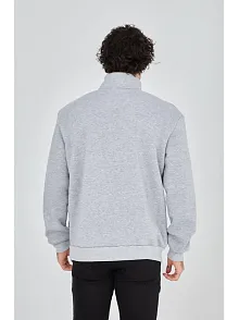 Erkek Yarım Fermuarlı Baskılı Sweat - Gri