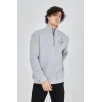 Erkek Yarım Fermuarlı Baskılı Sweat - Gri