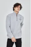 Erkek Yarım Fermuarlı Baskılı Sweat - Gri