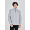 Erkek Yarım Fermuarlı Baskılı Sweat - Gri