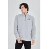 Erkek Yarım Fermuarlı Baskılı Sweat - Gri