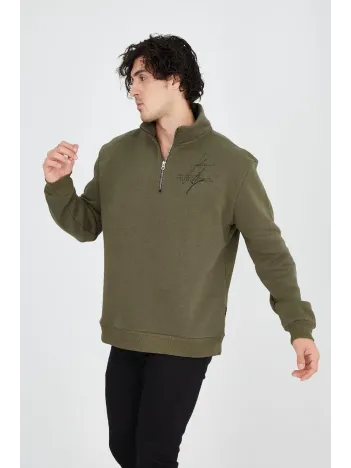Erkek Yarım Fermuarlı Baskılı Sweat - Yeşil Erkek Yarım Fermuarlı Baskılı Sweat - Yeşil