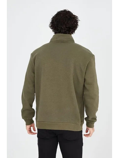 Erkek Yarım Fermuarlı Baskılı Sweat - Yeşil