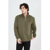 Erkek Yarım Fermuarlı Baskılı Sweat - Yeşil