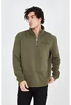 Erkek Yarım Fermuarlı Baskılı Sweat - Yeşil