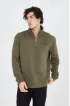 Erkek Yarım Fermuarlı Baskılı Sweat - Yeşil