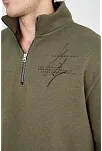 Erkek Yarım Fermuarlı Baskılı Sweat - Yeşil