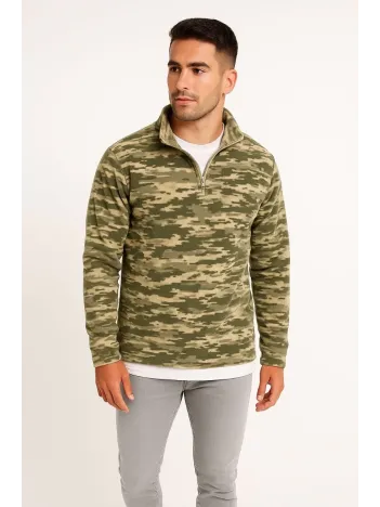 Erkek Yarım Fermuarlı Desenli Polar Sweat – Haki Kamuflaj Yakalı, Uzun Kollu, Oversize Rahat Kalıp - Haki Erkek Yarım Fermuarlı Desenli Polar Sweat – Haki Kamuflaj Yakalı, Uzun Kollu, Oversize Rahat Kalıp - Haki