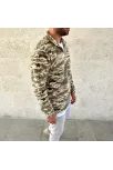 Erkek Yarım Fermuarlı Desenli Polar Sweat – Haki Kamuflaj Yakalı, Uzun Kollu, Oversize Rahat Kalıp - Haki