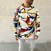 Erkek Yarım Fermuarlı Desenli Polar Sweat – Renkli Abstract Desen Yakalı, Uzun Kollu, Oversize Rahat Kalıp, - Beyaz Erkek Yarım Fermuarlı Desenli Polar Sweat – Renkli Abstract Desen Yakalı, Uzun Kollu, Oversize Rahat Kalıp, - Beyaz