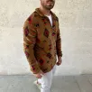 Erkek Yarım Fermuarlı Desenli Polar Sweat Tribal Etnik Desen Yakalı, Uzun Kollu, Oversize Rahat Kalıp, - Kahverengi Erkek Yarım Fermuarlı Desenli Polar Sweat Tribal Etnik Desen Yakalı, Uzun Kollu, Oversize Rahat Kalıp, - Kahverengi