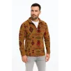 Erkek Yarım Fermuarlı Desenli Polar Sweat Tribal Etnik Desen Yakalı, Uzun Kollu, Oversize Rahat Kalıp, - Kahverengi Erkek Yarım Fermuarlı Desenli Polar Sweat Tribal Etnik Desen Yakalı, Uzun Kollu, Oversize Rahat Kalıp, - Kahverengi