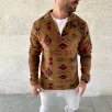 Erkek Yarım Fermuarlı Desenli Polar Sweat Tribal Etnik Desen Yakalı, Uzun Kollu, Oversize Rahat Kalıp, - Kahverengi Erkek Yarım Fermuarlı Desenli Polar Sweat Tribal Etnik Desen Yakalı, Uzun Kollu, Oversize Rahat Kalıp, - Kahverengi