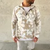 Erkek Yarım Fermuarlı Desenli Polar Sweat Yakalı, Uzun Kollu, Oversize Rahat Kalıp - Bej Erkek Yarım Fermuarlı Desenli Polar Sweat Yakalı, Uzun Kollu, Oversize Rahat Kalıp - Bej